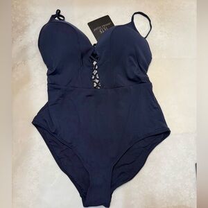 Xhilaration Blue One Piece Swimsuit with Lace-Up Detail